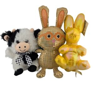 Assorted Easter Plush Lot Cow Disco Bunny Yellow Bunny New With Tags